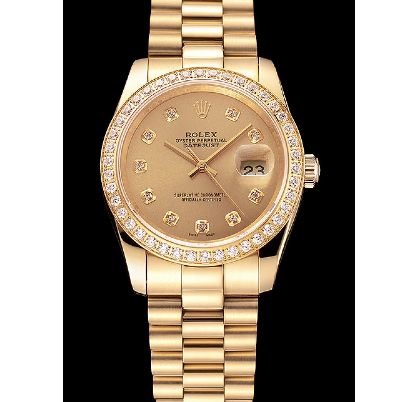 Aaa fake watches Dial Diamond Bracelet 1454097 Swiss Rolex Bezel Champagne Gold Datejust 0823